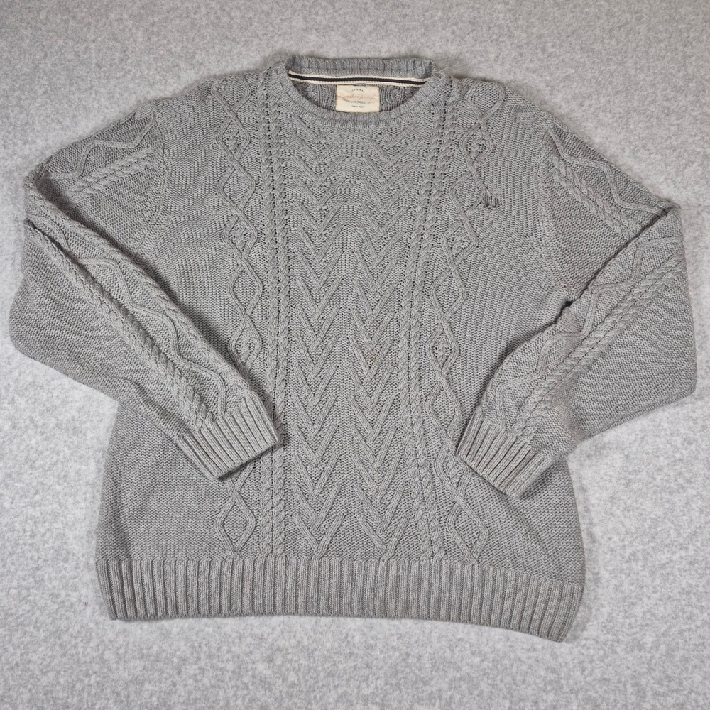 Weatherproof Vintage Sweater Mens XXL Gray Cable Knit Chevron Crewneck Heavy